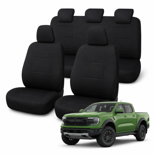 Ford Ranger Raptor RA Next-Gen (07/2022 – On) – Front & Rear Car Seat Covers – Neoprene – Black