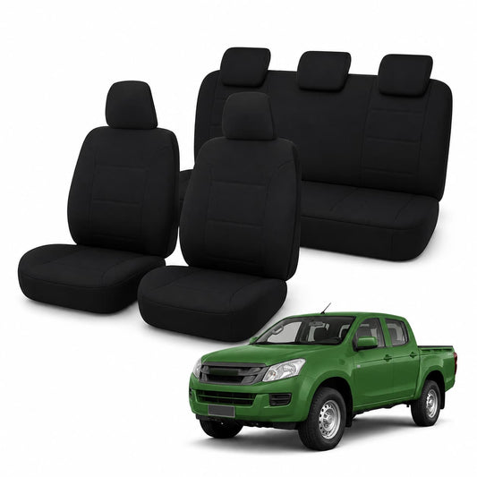 Isuzu D-MAX/Holden Colorado RG Crew Cab (06/2012 – 06/2020) – Front & Rear Car Seat Covers – Neoprene – Black