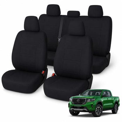 Nissan Navara Dual Cab (12/2020 – On) Front and Rear Car Seat Covers - Neoprene Black