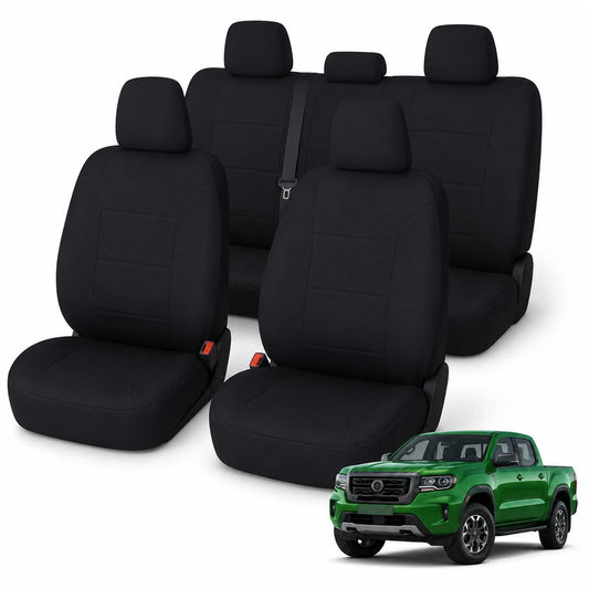 Nissan Navara Dual Cab (12/2020 – On) Front and Rear Car Seat Covers - Neoprene Black