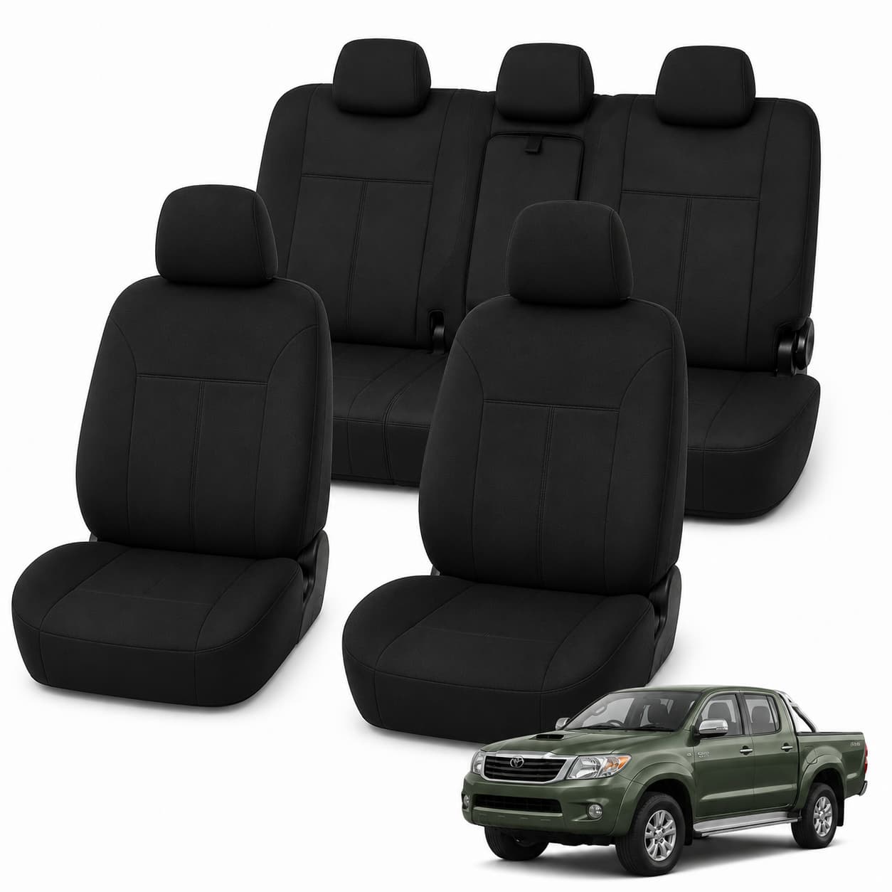 Toyota Hilux Dual Cab (04/2005 – 06/2015) – Front & Rear Car Seat Covers – Neoprene – Black