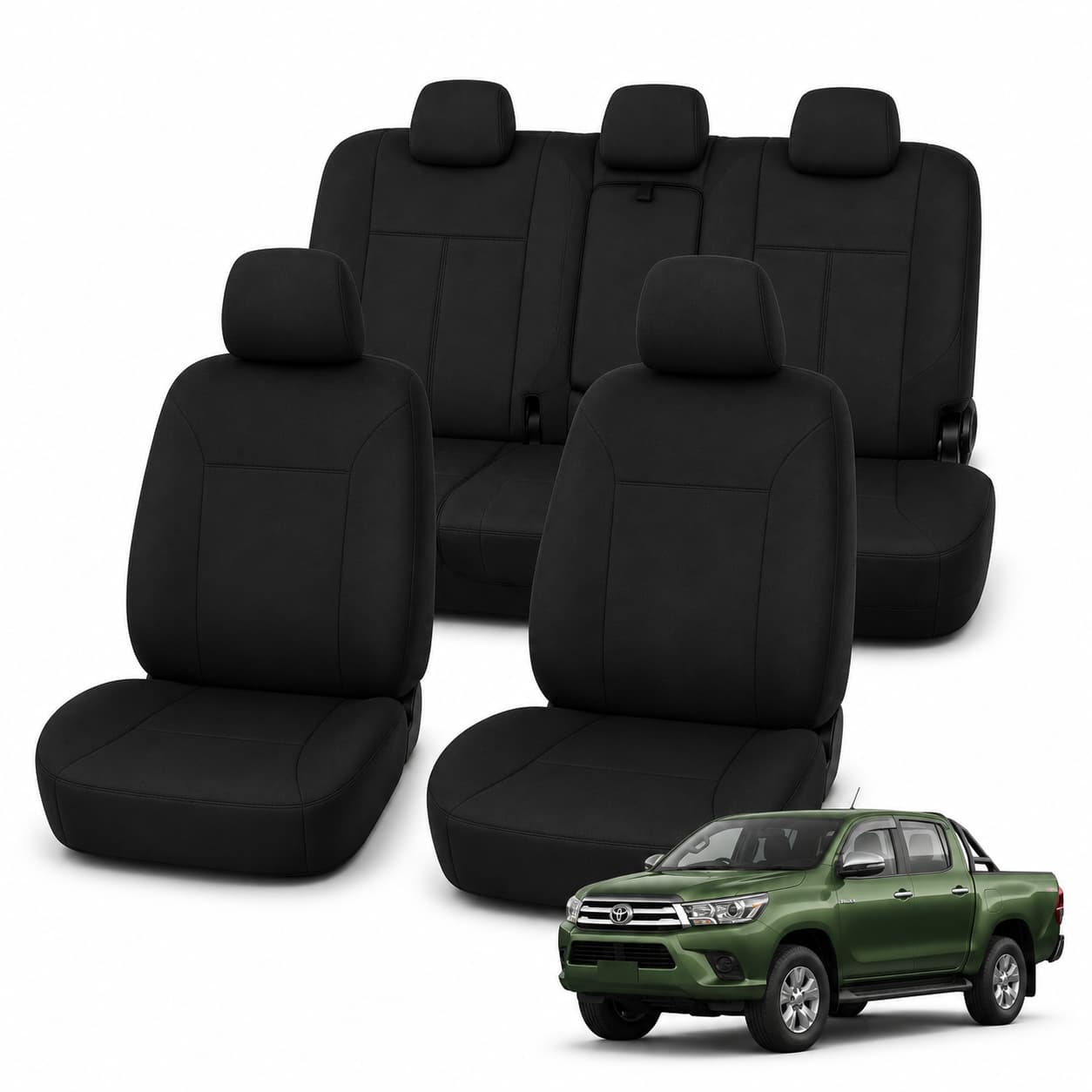 Tuff Skin Neoprene Front & Rear Seat Covers – Toyota HiLux Dual Cab (07/2015–On) – Black