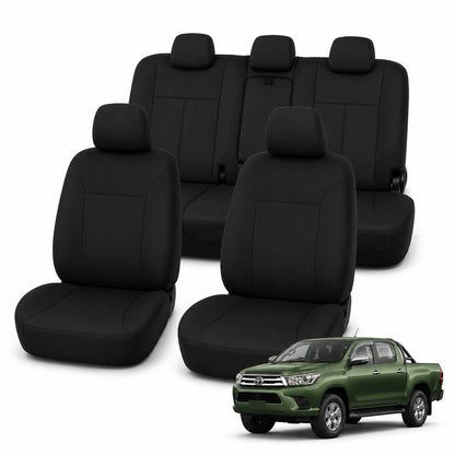 Tuff Skin Neoprene Front & Rear Seat Covers – Toyota HiLux Dual Cab (07/2015–On) – Black