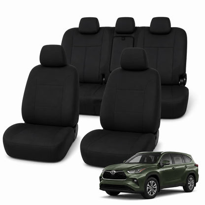 Toyota Kluger (03/2021 – On) – Front & Rear Car Seat Covers – Neoprene – Black