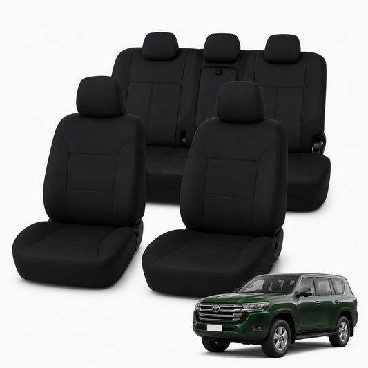 Toyota LandCruiser 300 Series GX/GXL (07/2021 – On) – Front & Rear Car Seat Covers – Neoprene – Black