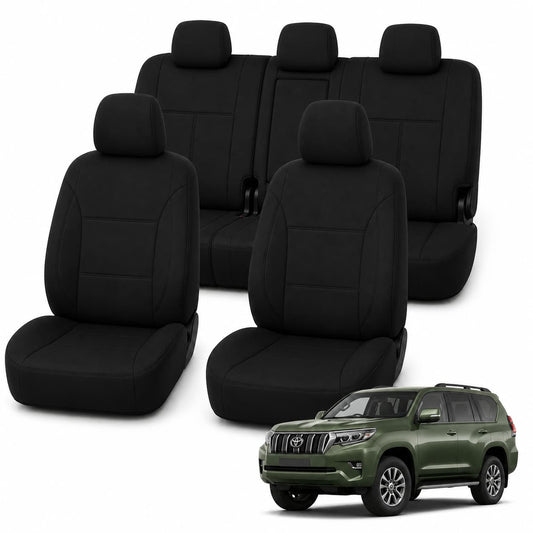 Toyota Prado 150 Series (06/2021 – On) – Front & Rear Car Seat Covers – Neoprene – Black
