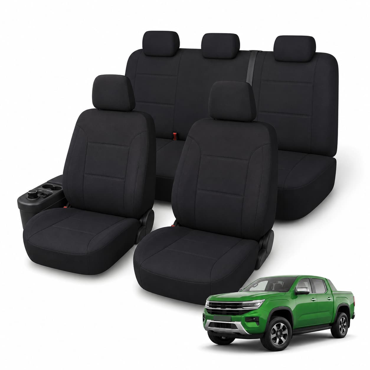 Volkswagen Amarok NF (06/2023 – On) – Front & Rear Car Seat Covers – Neoprene – Black