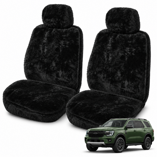 Ilana River Gum 22mm black sheepskin front seat covers for Ford Everest Next-Gen 06/2022–On, with Classic Fit green Ford Everest vehicle thumbnail