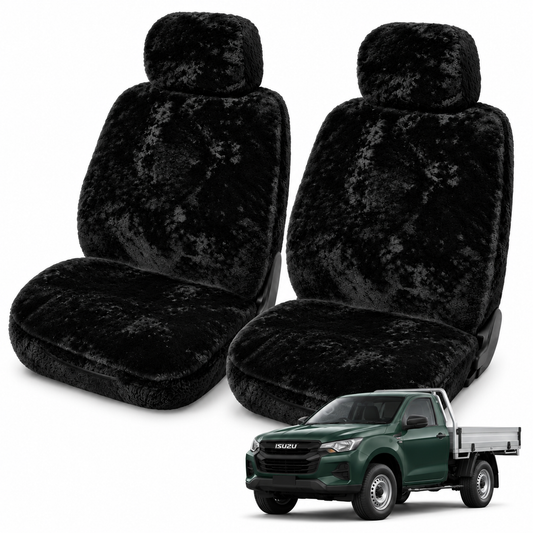 Ilana River Gum 22mm black sheepskin front seat covers for Isuzu D-MAX Single Cab 07/2020–On, with Classic Fit green Isuzu D-MAX vehicle thumbnail
