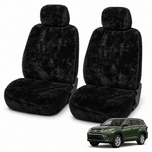 Ilana River Gum 22mm black sheepskin front seat covers for Toyota Kluger 03/2021–On, with Classic Fit green Toyota Kluger vehicle thumbnail